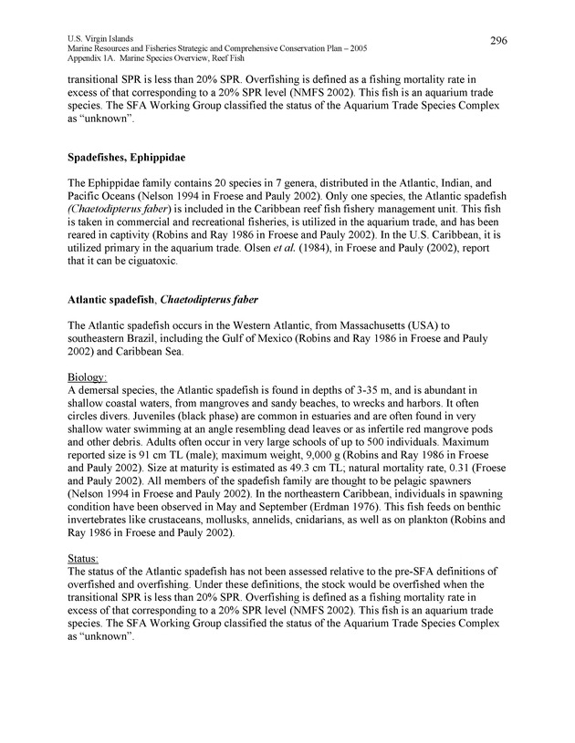 United States Virgin Islands Marine Resources and Fisheries strategic and comprehensive conservation plan - Page 296