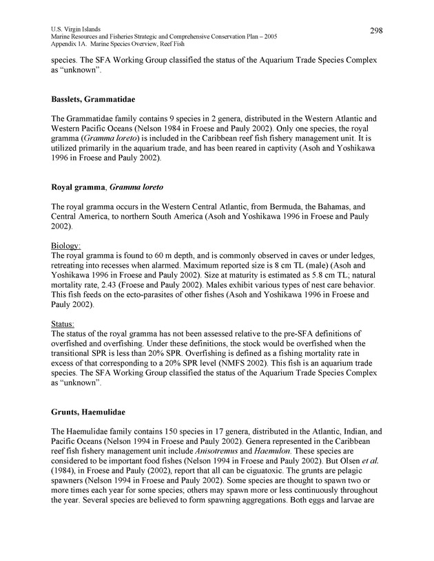 United States Virgin Islands Marine Resources and Fisheries strategic and comprehensive conservation plan - Page 298