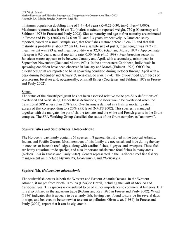 United States Virgin Islands Marine Resources and Fisheries strategic and comprehensive conservation plan - Page 303