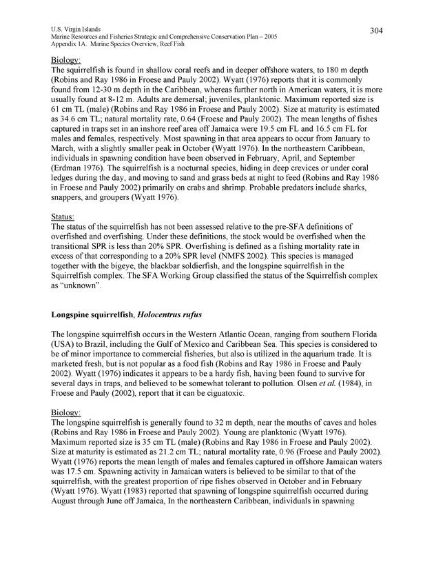 United States Virgin Islands Marine Resources and Fisheries strategic and comprehensive conservation plan - Page 304