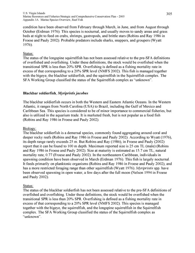 United States Virgin Islands Marine Resources and Fisheries strategic and comprehensive conservation plan - Page 305