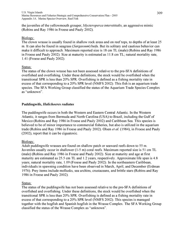 United States Virgin Islands Marine Resources and Fisheries strategic and comprehensive conservation plan - Page 309