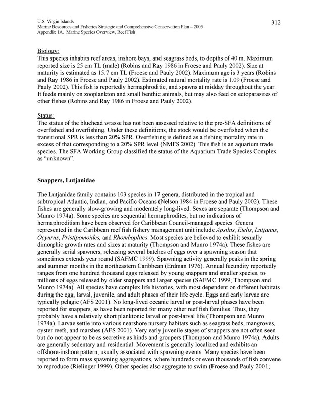 United States Virgin Islands Marine Resources and Fisheries strategic and comprehensive conservation plan - Page 312