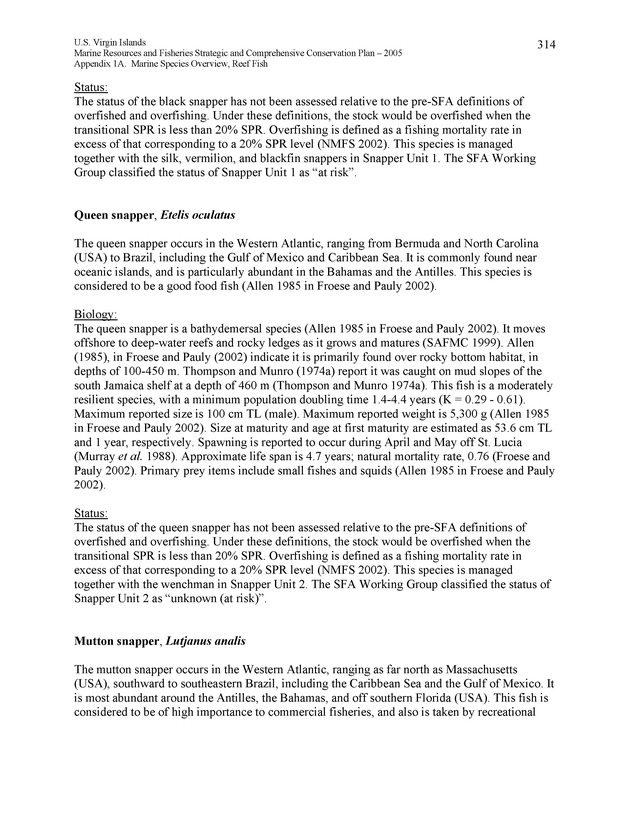 United States Virgin Islands Marine Resources and Fisheries strategic and comprehensive conservation plan - Page 314