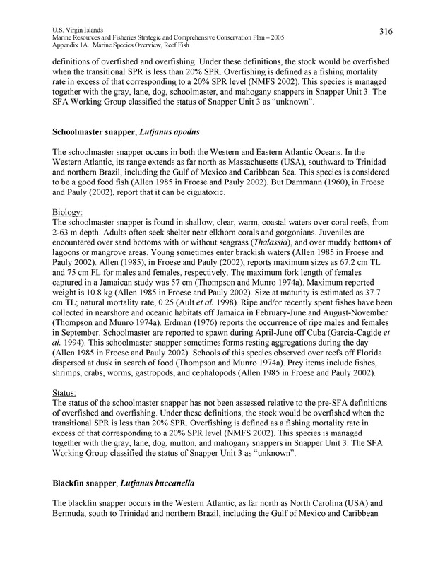 United States Virgin Islands Marine Resources and Fisheries strategic and comprehensive conservation plan - Page 316