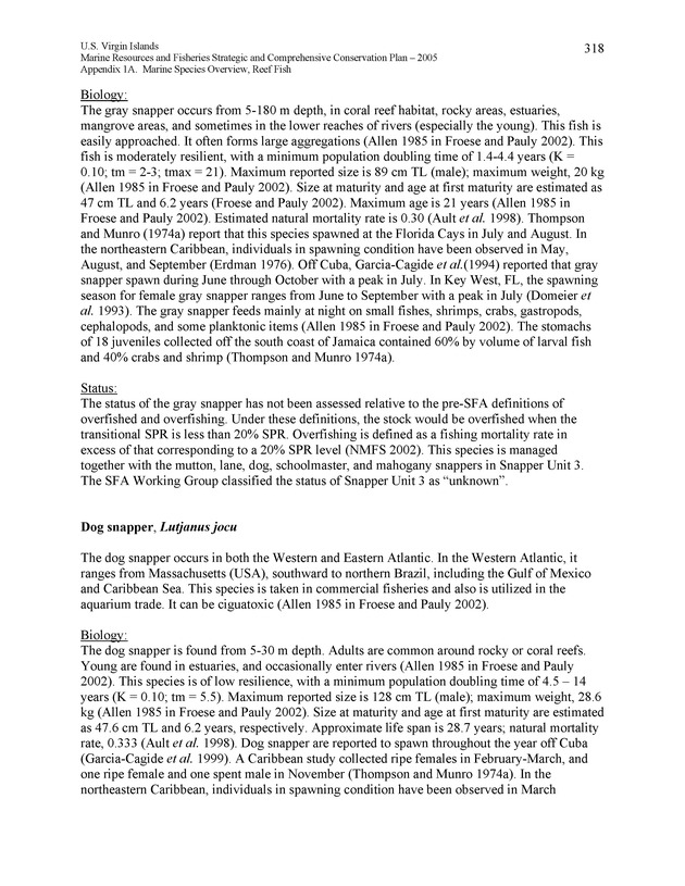 United States Virgin Islands Marine Resources and Fisheries strategic and comprehensive conservation plan - Page 318