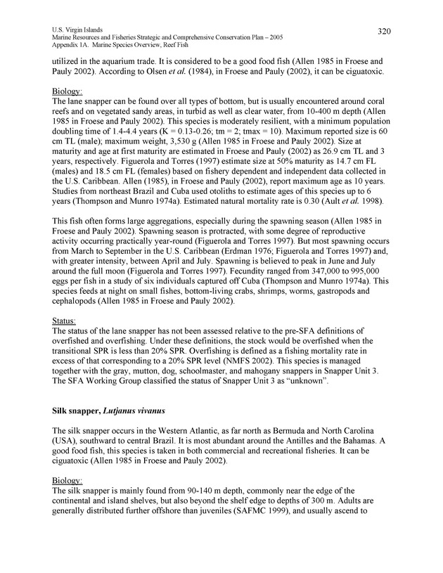 United States Virgin Islands Marine Resources and Fisheries strategic and comprehensive conservation plan - Page 320