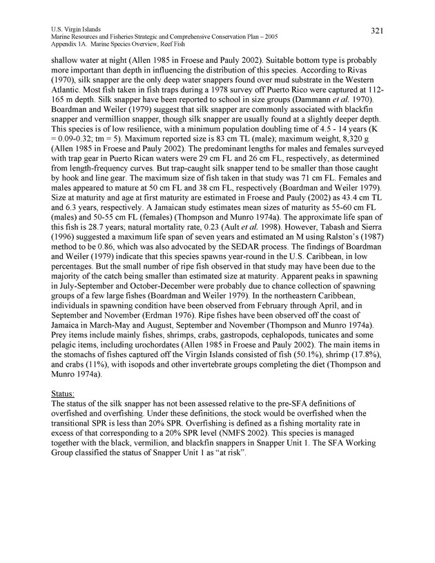 United States Virgin Islands Marine Resources and Fisheries strategic and comprehensive conservation plan - Page 321