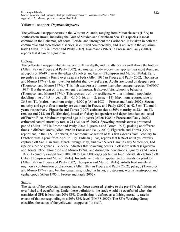 United States Virgin Islands Marine Resources and Fisheries strategic and comprehensive conservation plan - Page 322