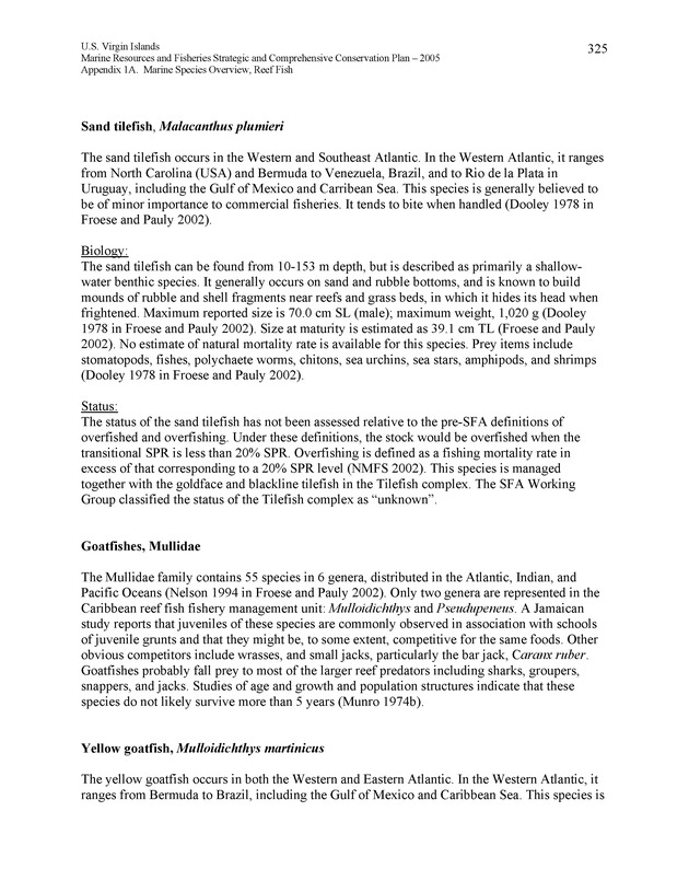 United States Virgin Islands Marine Resources and Fisheries strategic and comprehensive conservation plan - Page 325