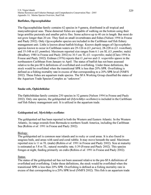 United States Virgin Islands Marine Resources and Fisheries strategic and comprehensive conservation plan - Page 329