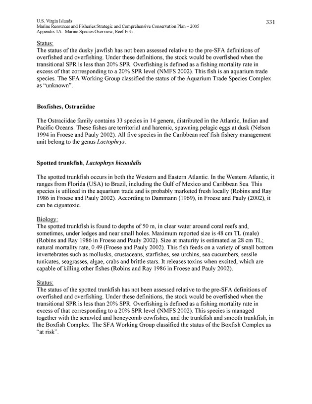 United States Virgin Islands Marine Resources and Fisheries strategic and comprehensive conservation plan - Page 331