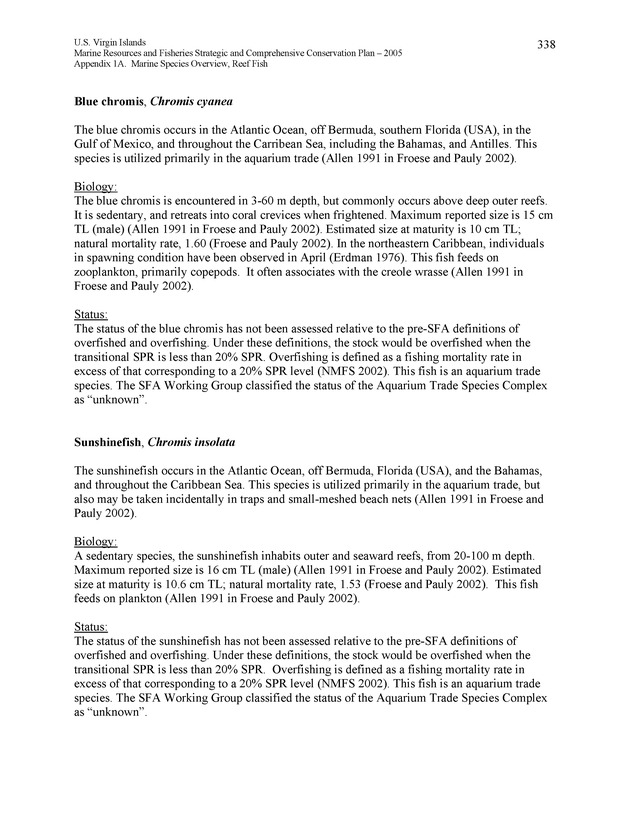 United States Virgin Islands Marine Resources and Fisheries strategic and comprehensive conservation plan - Page 338