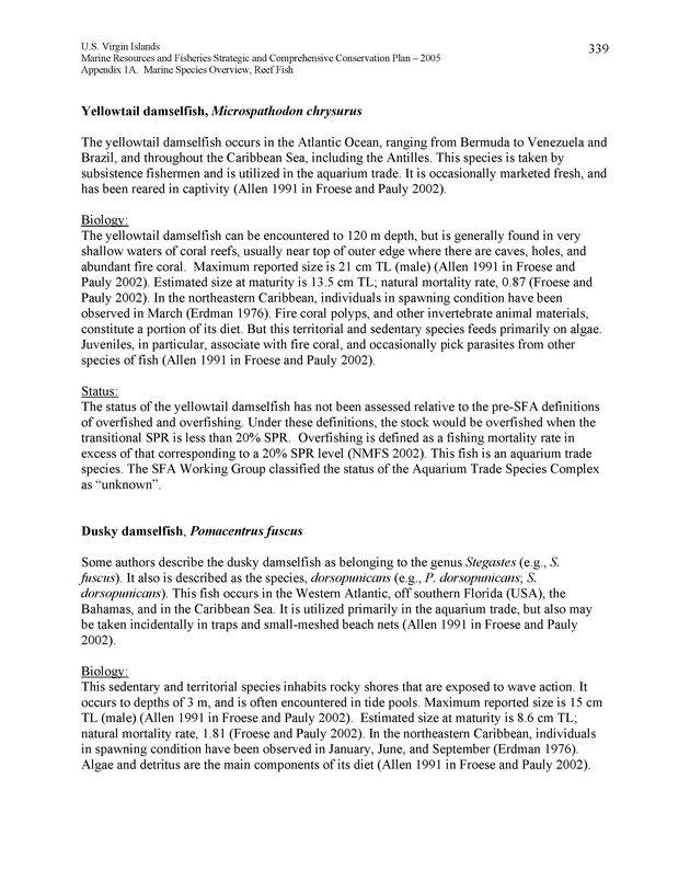 United States Virgin Islands Marine Resources and Fisheries strategic and comprehensive conservation plan - Page 339