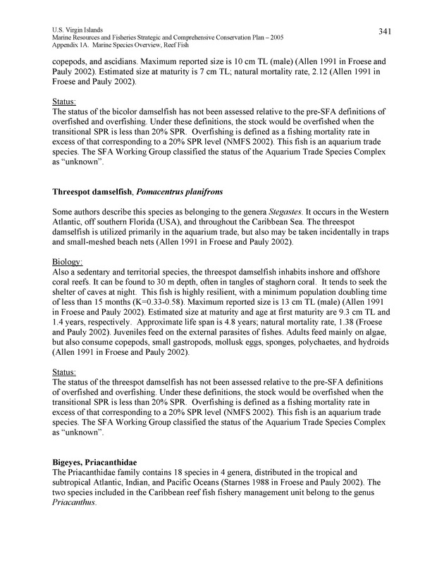 United States Virgin Islands Marine Resources and Fisheries strategic and comprehensive conservation plan - Page 341