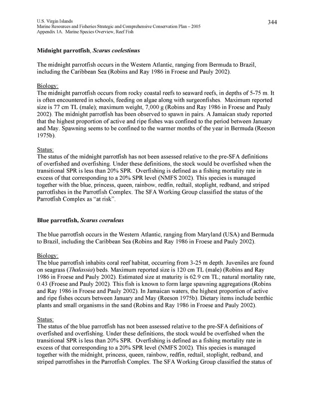 United States Virgin Islands Marine Resources and Fisheries strategic and comprehensive conservation plan - Page 344