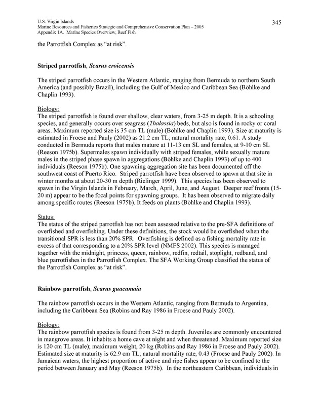 United States Virgin Islands Marine Resources and Fisheries strategic and comprehensive conservation plan - Page 345