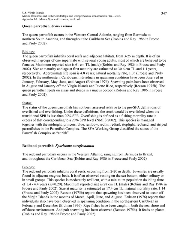 United States Virgin Islands Marine Resources and Fisheries strategic and comprehensive conservation plan - Page 347