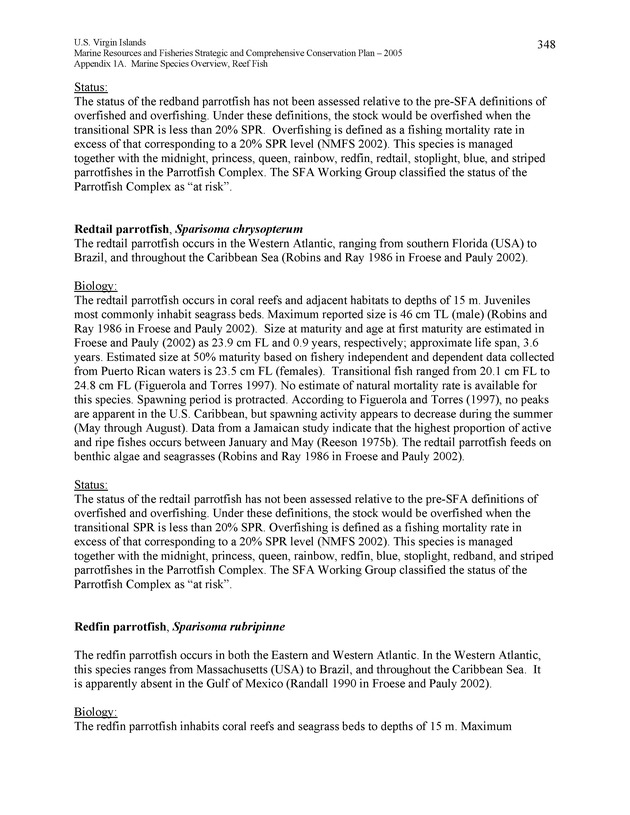 United States Virgin Islands Marine Resources and Fisheries strategic and comprehensive conservation plan - Page 348