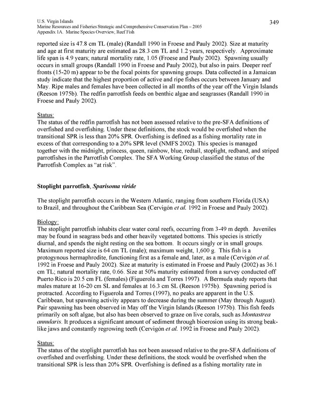 United States Virgin Islands Marine Resources and Fisheries strategic and comprehensive conservation plan - Page 349