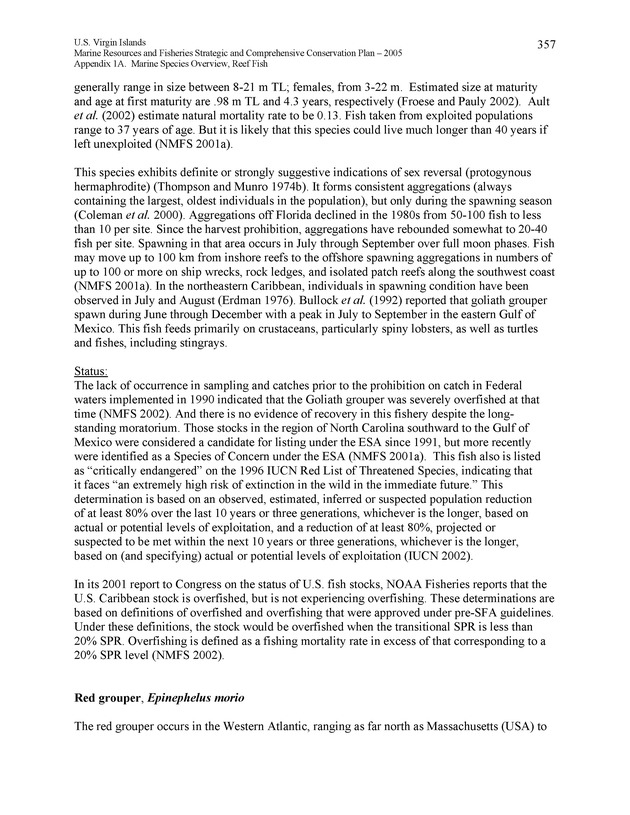 United States Virgin Islands Marine Resources and Fisheries strategic and comprehensive conservation plan - Page 357