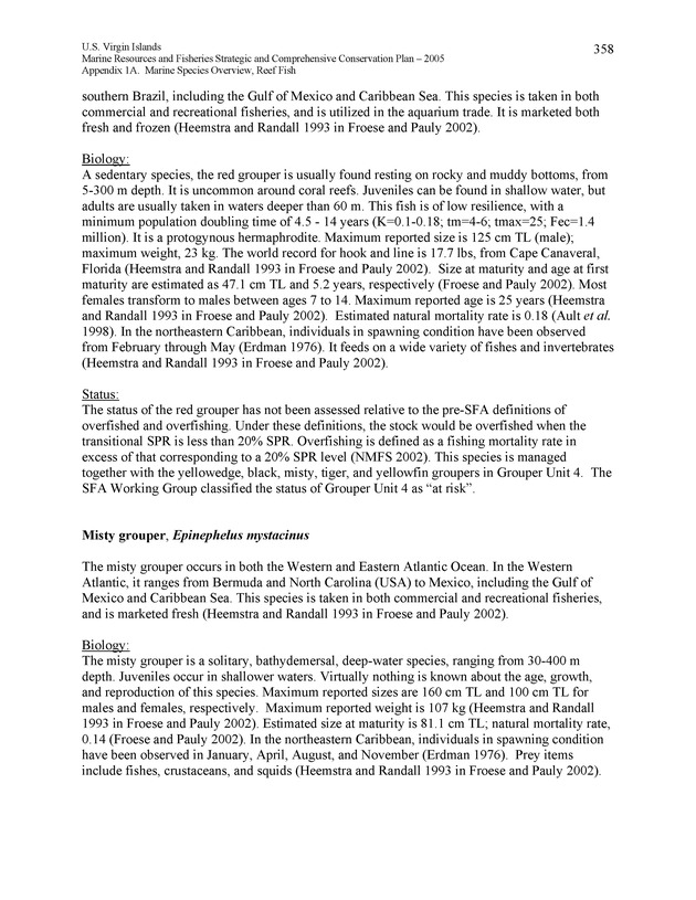 United States Virgin Islands Marine Resources and Fisheries strategic and comprehensive conservation plan - Page 358