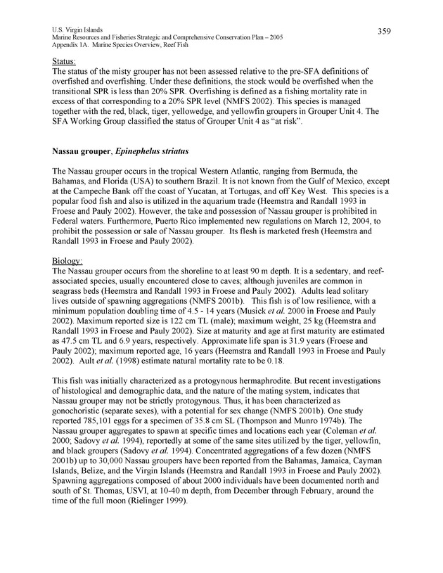 United States Virgin Islands Marine Resources and Fisheries strategic and comprehensive conservation plan - Page 359