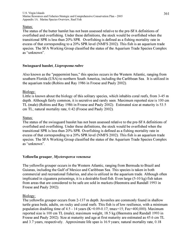 United States Virgin Islands Marine Resources and Fisheries strategic and comprehensive conservation plan - Page 361