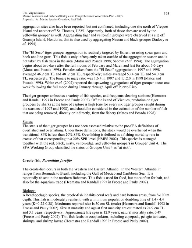 United States Virgin Islands Marine Resources and Fisheries strategic and comprehensive conservation plan - Page 363