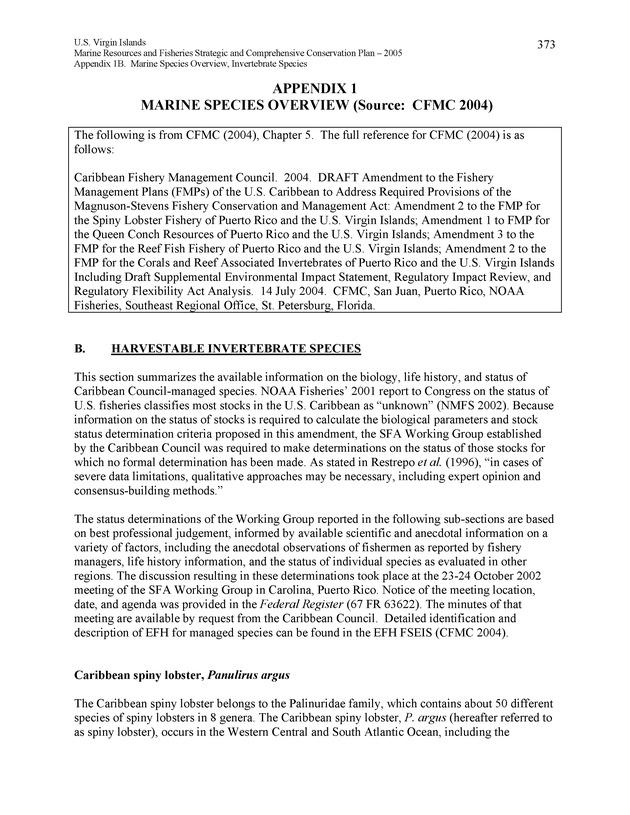 United States Virgin Islands Marine Resources and Fisheries strategic and comprehensive conservation plan - Page 373