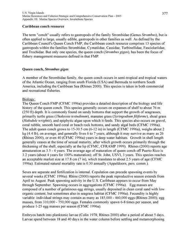 United States Virgin Islands Marine Resources and Fisheries strategic and comprehensive conservation plan - Page 377