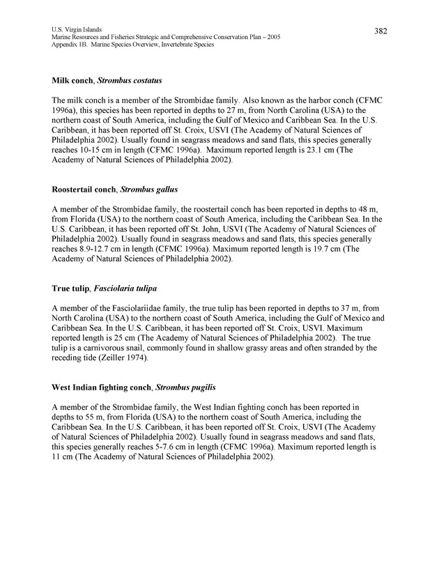 United States Virgin Islands Marine Resources and Fisheries strategic and comprehensive conservation plan - Page 382