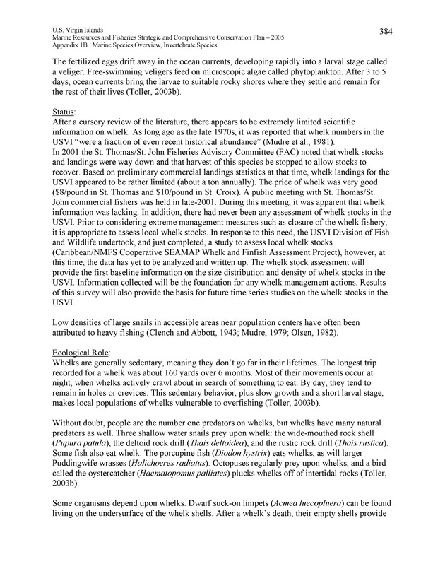 United States Virgin Islands Marine Resources and Fisheries strategic and comprehensive conservation plan - Page 384