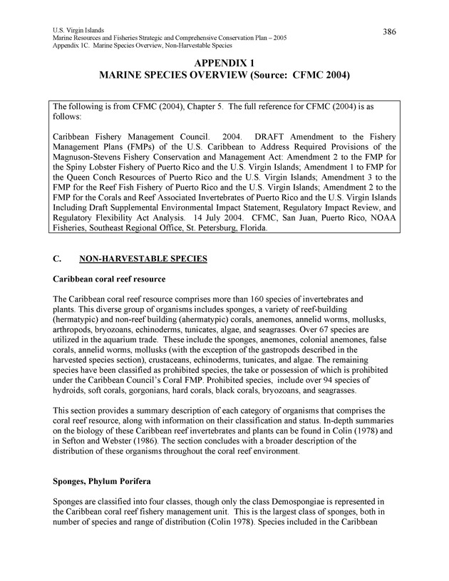 United States Virgin Islands Marine Resources and Fisheries strategic and comprehensive conservation plan - Page 386