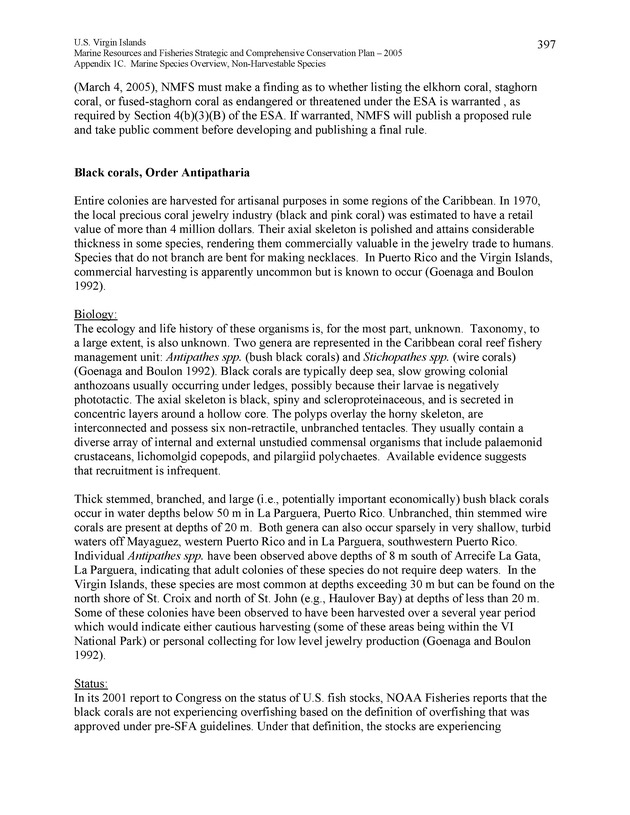 United States Virgin Islands Marine Resources and Fisheries strategic and comprehensive conservation plan - Page 397