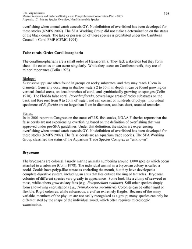 United States Virgin Islands Marine Resources and Fisheries strategic and comprehensive conservation plan - Page 398