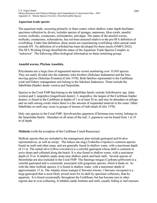 United States Virgin Islands Marine Resources and Fisheries strategic and comprehensive conservation plan - Page 399