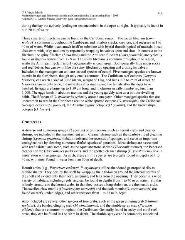 United States Virgin Islands Marine Resources and Fisheries strategic and comprehensive conservation plan - Page 400