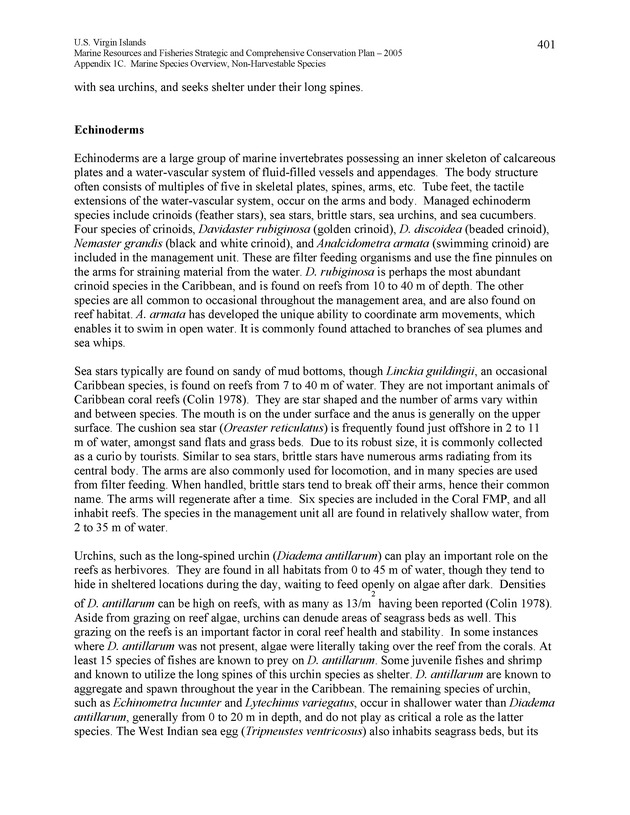 United States Virgin Islands Marine Resources and Fisheries strategic and comprehensive conservation plan - Page 401