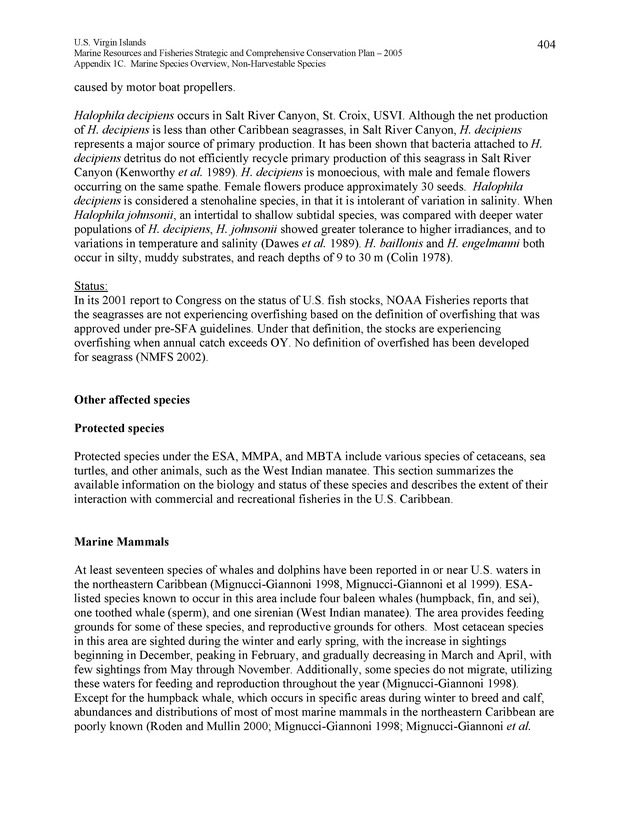 United States Virgin Islands Marine Resources and Fisheries strategic and comprehensive conservation plan - Page 404