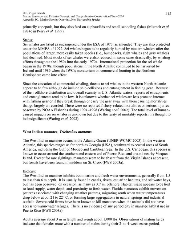 United States Virgin Islands Marine Resources and Fisheries strategic and comprehensive conservation plan - Page 412