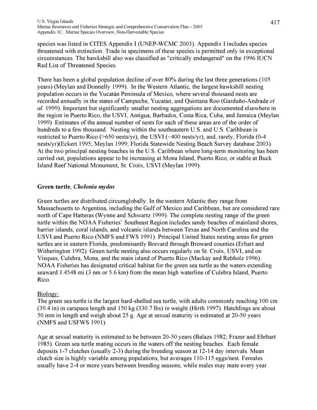 United States Virgin Islands Marine Resources and Fisheries strategic and comprehensive conservation plan - Page 417