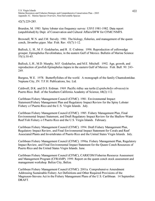 United States Virgin Islands Marine Resources and Fisheries strategic and comprehensive conservation plan - Page 422