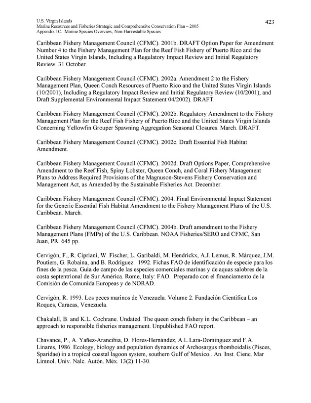 United States Virgin Islands Marine Resources and Fisheries strategic and comprehensive conservation plan - Page 423