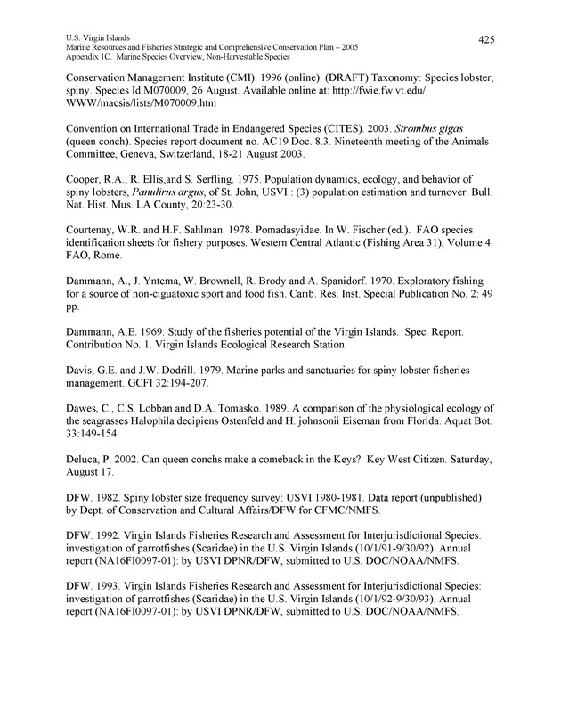 United States Virgin Islands Marine Resources and Fisheries strategic and comprehensive conservation plan - Page 425