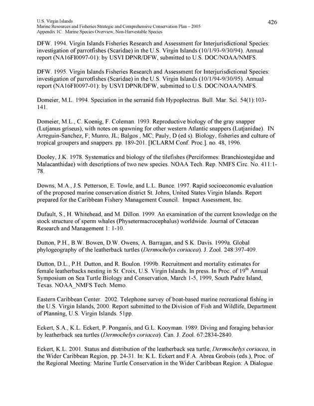 United States Virgin Islands Marine Resources and Fisheries strategic and comprehensive conservation plan - Page 426