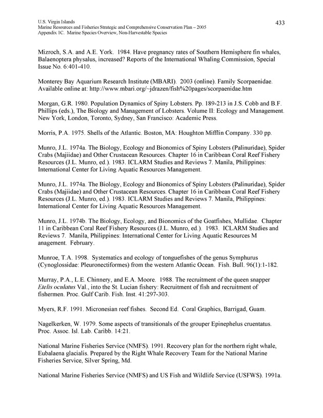 United States Virgin Islands Marine Resources and Fisheries strategic and comprehensive conservation plan - Page 433