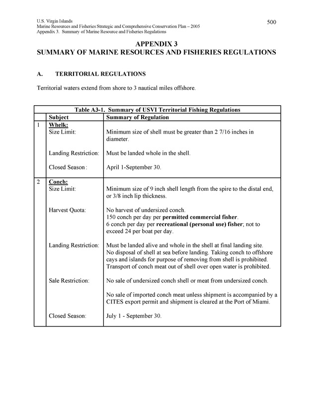 United States Virgin Islands Marine Resources and Fisheries strategic and comprehensive conservation plan - Page 500