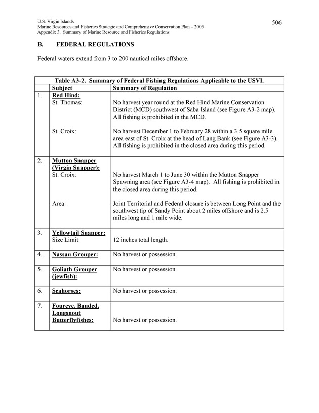 United States Virgin Islands Marine Resources and Fisheries strategic and comprehensive conservation plan - Page 506