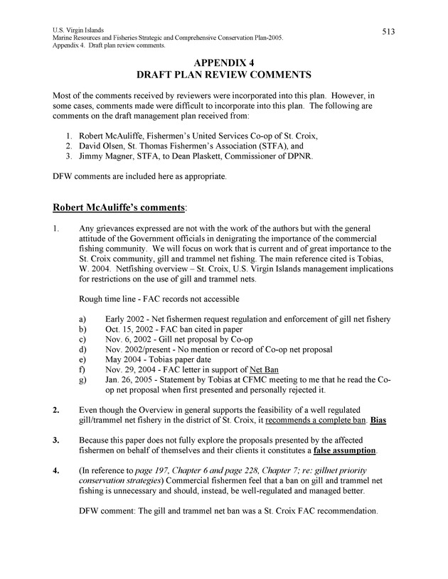 United States Virgin Islands Marine Resources and Fisheries strategic and comprehensive conservation plan - Page 513